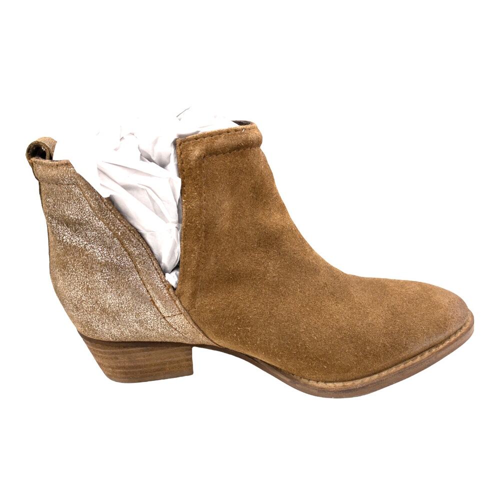 Diba True  Stop By Almond Toe Pull On Brown Metallic Gold Leather Ankle Boots 6 - Picture 4 of 6